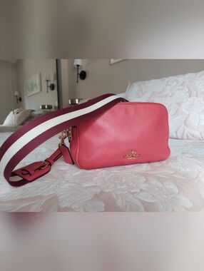 Coach Pebble Leather Crossbody Bag With Striped Strap